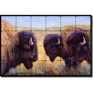 Buffalos in Oil by Marsha McDonald   Animals Wildlife Tumbled Marble 
