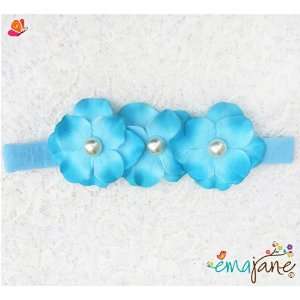   Pearl Centered (Turquoise)) Cute Triple Hydrangea Flowers on Headbands