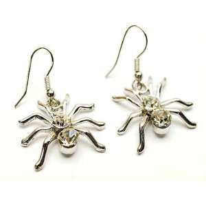  Spider Crystal Studs Earrings   Silver 