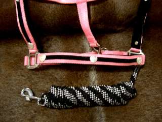 Nylon Horse Halter & LEAD ROPE SILVER PINK TACK BLING  