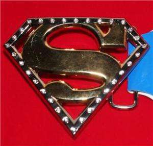 SUPERMAN DC COMICS Gold Shield Logo BLING BELT BUCKLE  