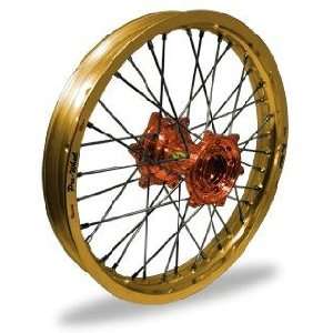 Pro Wheel Supermoto Front Wheel Set   17x3.50   Gold Rim/Orange Hub 26 