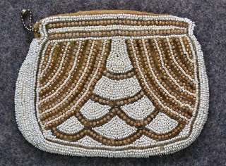   vintage hand beaded bead purse clutch pearl silver glass bugle  