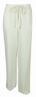 Sutton Studio Women Ivory 100% Silk Straight Leg Drawstring Pant 