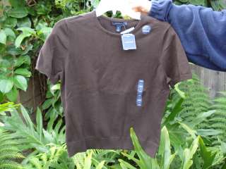 New Lands End Short Sleeve Cotton Sweater Brown SMALL  