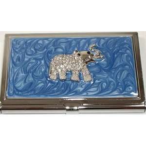  Deluxe Chrome Metal Business Card Holder Crystal Elephant 