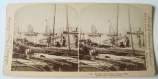 1897 Stereoview Fishing Boats Harbor Canton CHINA  