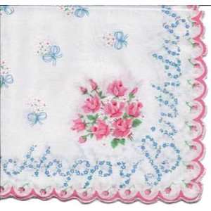 Vintage Inspired Hanky   Happy Birthday Forget me Not Hanky with Rose 