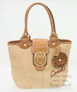 Coach Natural Straw & Tan Leather Bleecker Tote Bag  