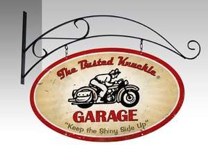 Busted Knuckle Garage Vintage Motorcycle Double Sided Steel Hanging 