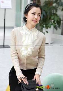 Women Fashion Long Sleeve Stand Collar Shirt Blouse Top Ruffle 3 