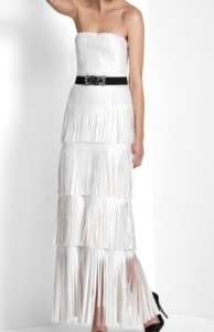NEW* BCBG White McKenna Satin Fringe Gown 0 $578  