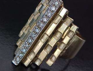   Yellow Gold .24cts DIAMOND Right Hand Stepped Estate Ring Sz8  