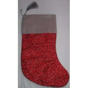 Extra Fancy Red Satin Christmas Stocking with Silver Floral Decoration