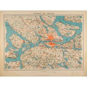  1882 Photolithographed Map Stockholm Sweden Karlberg 
