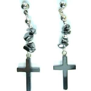  Hematite Cross Dangle Earrings 