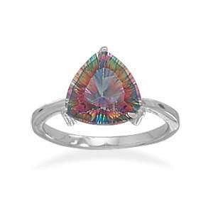Rhodium Plated Ster. Silver 11mm Tri Shape Mystic Topaz Ring The Ring 