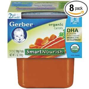 Gerber 2nd Foods Organic Carrots, 2 Count, 3.5 Ounce Tubs (Pack of 8 