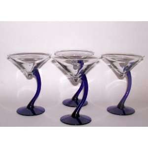  4 Cobalt Blue Stemmed Martini Glasses Crystal Bowls 