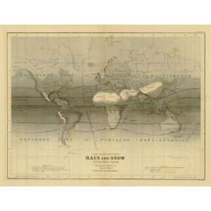  Cartee´1856 Antique Chart of the Distribution of Rain 