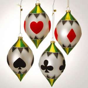 Clubs Poker Pattern Casino Gambling Glass Finial Christmas Ornament 