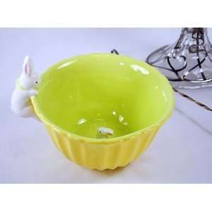  PeekaBoo Bowl with 3D Bunnies, Yellow with Green Interior 