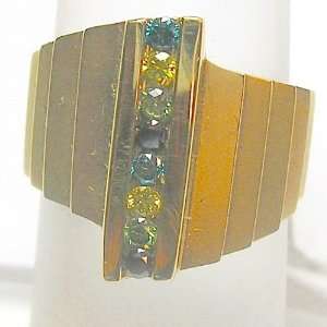  14K Yellow Gold Multi Colored Diamond Ring Jewelry