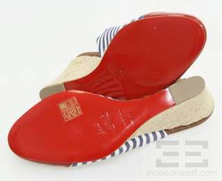   Louboutin Blue & White Striped Canvas & Red Patent Espadrilles, 39 NEW