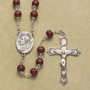 Sterling Silver Rosary Rosaries Catholic Genuine Maroon Carved Wood 