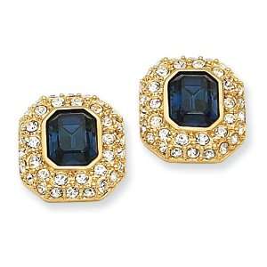   plated Swarovski Crystal Dark Blue Emerald Cut Post Earrings Jewelry