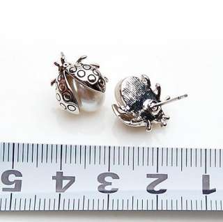 Merry Christmas Ladybird Beetle High Quality Earrings Golden + Pearl 