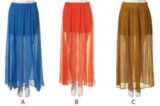   Sheer Maxi See Through Silk Chiffon Splits Long Full Skirt Jdw  