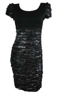 Black & Silver Spliced Ruffle Cocktail Dress Fiona Size 12 16 New 