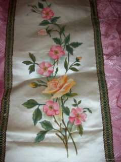 Vintage hand painted ROSES on silk~runner~Wall hanging  