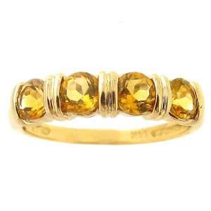  14K Yellow Gold Four Stone Band Ring Citrine, size8.5 