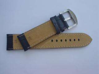 Genuine Leather Watch Strap Croc Grain Dark Blue 24mm  