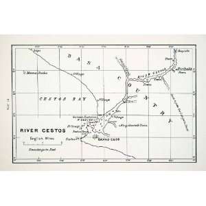  1906 Lithograph Antique Africa Map River Cestos Bassa 
