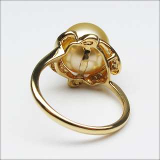 AAA10.60MM SOUTH SEA GOLDEN PEARL RING 18K GOLD Y/6.25#/DIAMOND