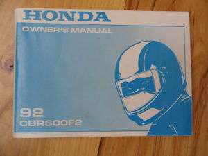 1992 Honda CBR600 Owners Manual CBR 600 F2  
