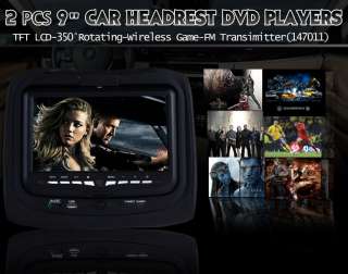   Pair 9 LCD Car Headrest DVD CD Radio Player Sony Lens +Handles  