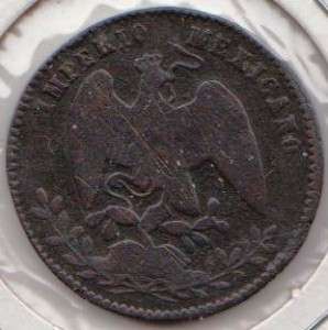 MEXICO 1864 m 1 CENTAVO COLLECTIBLE ANTIQUE ERROR KM384  