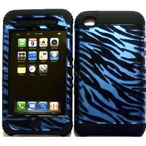 Blue Zebra on Black Silicone for Apple ipod Touch iTouch 4G 4 Hybrid 2 