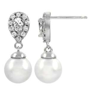  Chelons Faux Pearl And Pear Cut CZ Dangle Fashion 