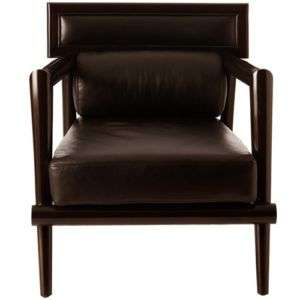 BLACK TOP GRAIN LEATHER CHAIR, Solid Mahogany, MID CENTURY MODERN 