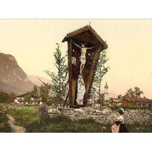 Vintage Travel Poster   View showing crucifix Garmisch Upper Bavaria 