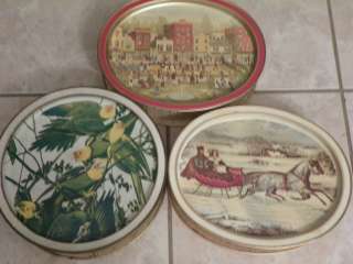 Biscuit tins Sunshine lot of 3 Folk art The road of life in the 