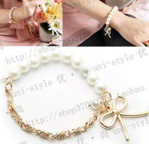 Wholesale Lot x 12 Half pearl chain ribbon bracelet  