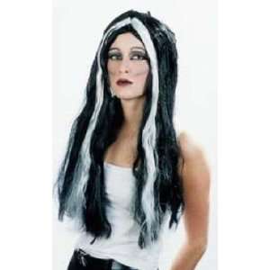  Witch, Wizard, Vampire or Sorcerers Wig   Black with White 