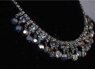   SMOKE RHINESTONE & A/B CRYSTAL CHACHA BEAD NECKLACE & EARRINGS  