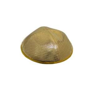  Silver Cloth Kippah with Gold Squares and Ribbon Trim 